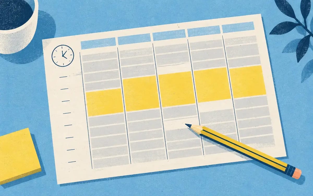 Weekly planner with a large block of time freed up and highlighted in yellow