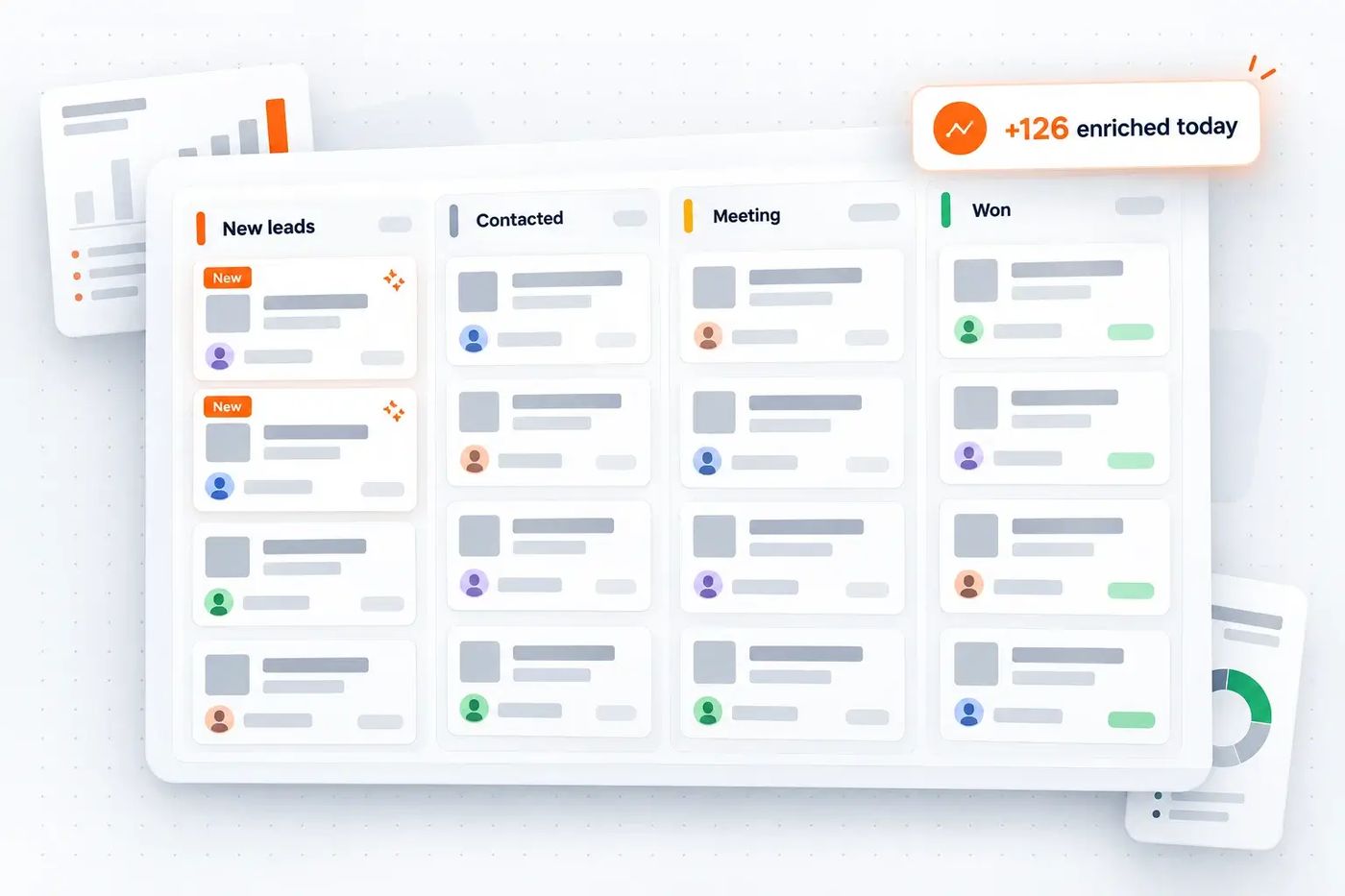 CRM pipeline board receiving automatically enriched leads