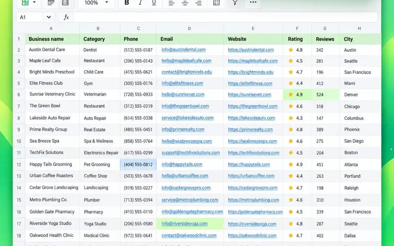Business leads delivered as a spreadsheet
