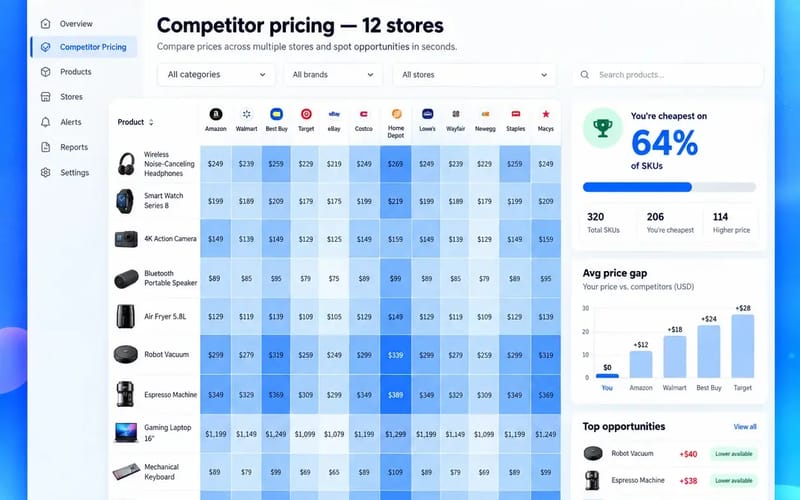 Competitor pricing heatmap