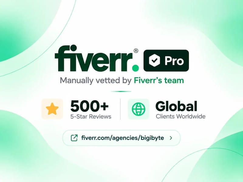 Fiverr Pro graphic for BigiByte with 500+ five-star reviews
