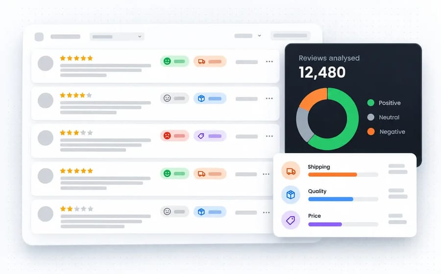 AI classifying customer reviews by sentiment and topic