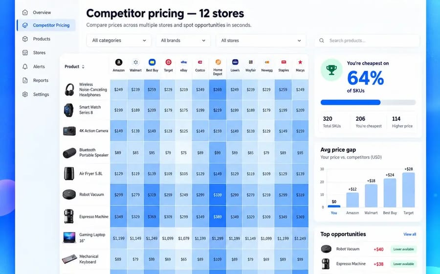 Competitor pricing heatmap across retailers